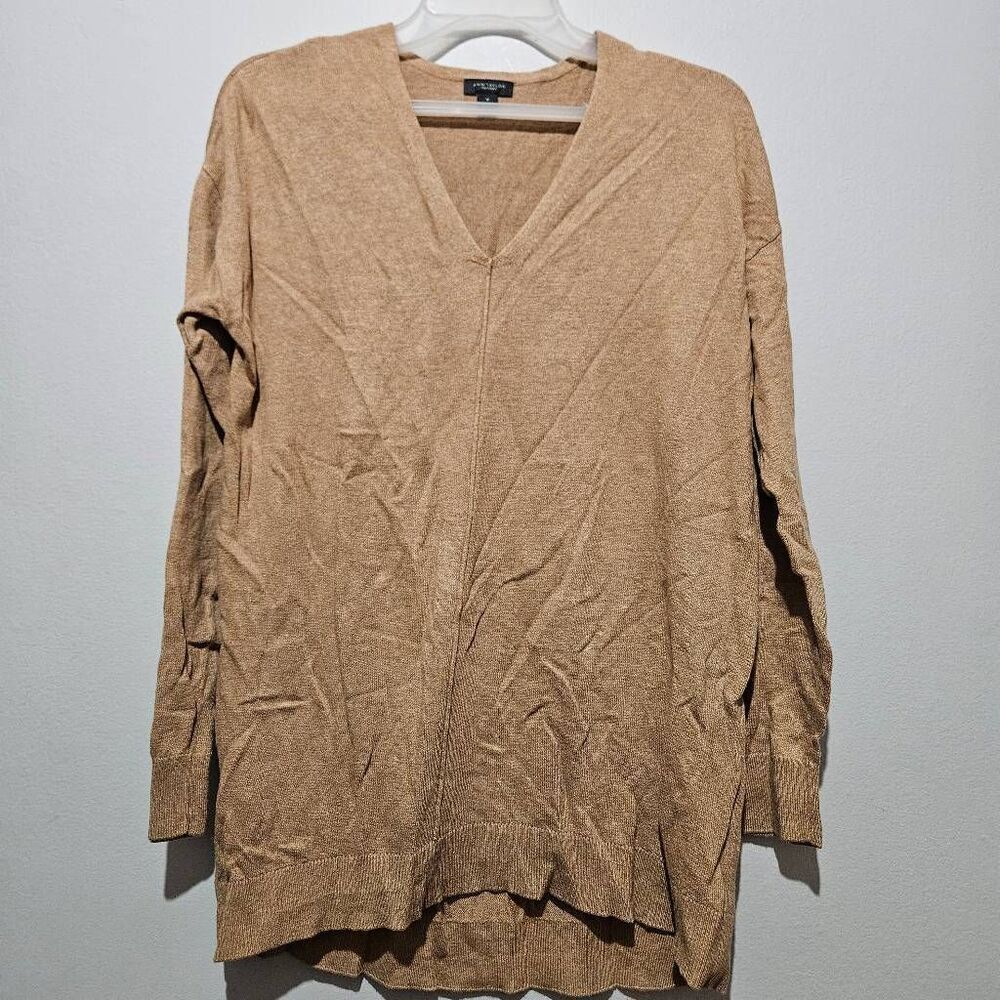 Ann Taylor Loft Tan Brown Tunic V-Neck Sweater Sz M
